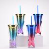 Double Layer Plastic Cup Creative Gradual Change Mermaid Tail Straw Cup Appearance Electroplating Color Sequined Water Cup
