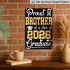 2D Flat, 1pc "Proud Brother of A Class of 2026 Graduate" Aluminium Sign - 8"x12" Gold Glitter Graduation Decor, Grad Cap & Medal Wall Art, Perfect