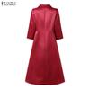 ZANZEA Women Casual Turn Down Collar 3/4 Sleeve Elegant Dress
