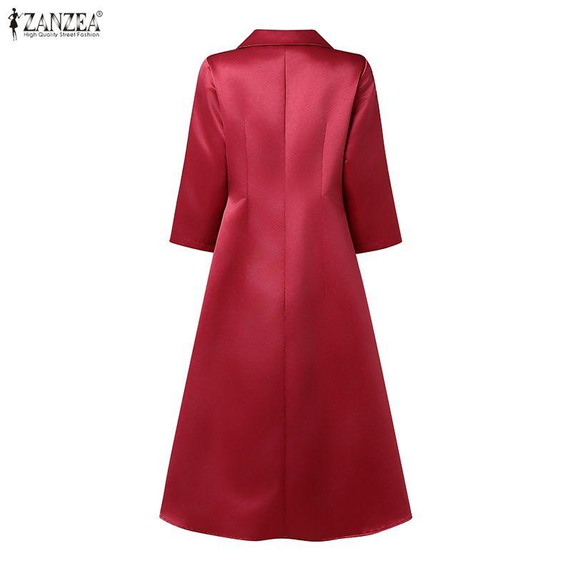 ZANZEA Women Casual Turn Down Collar 3/4 Sleeve Elegant Dress