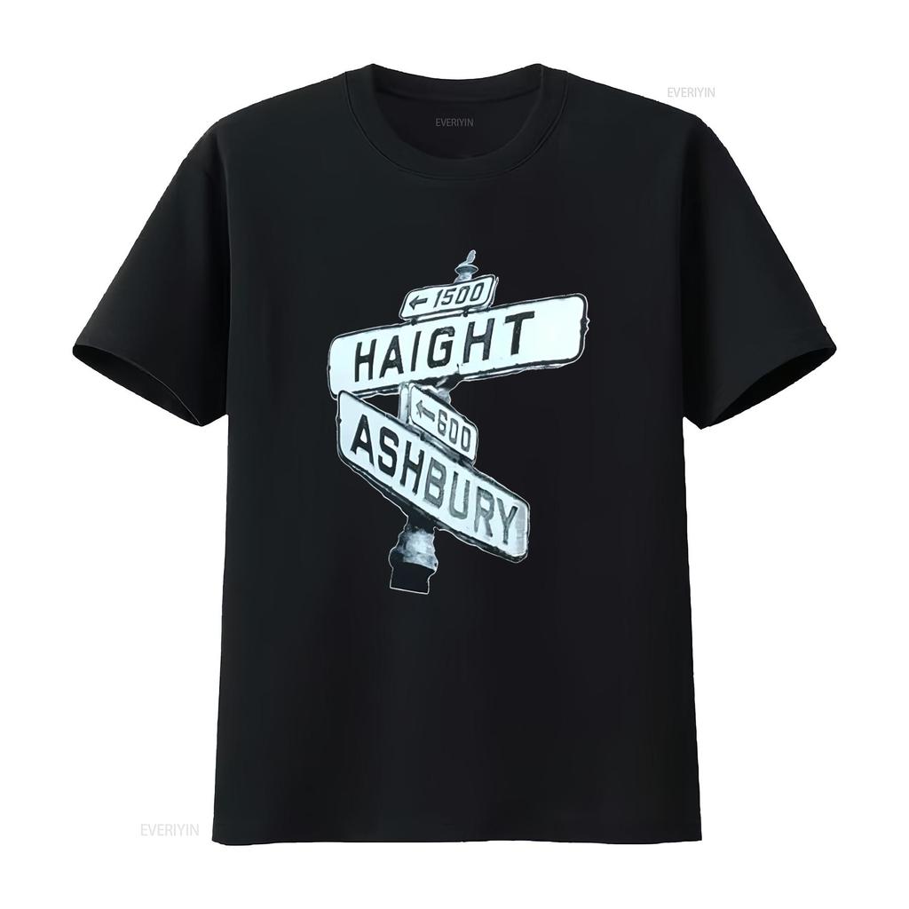 Haight Ashbury Street Sign San Francisco Pre Shrunk 100 Cotton Hand Screened T Shirt Vintage Washed Stylish Streetwear
