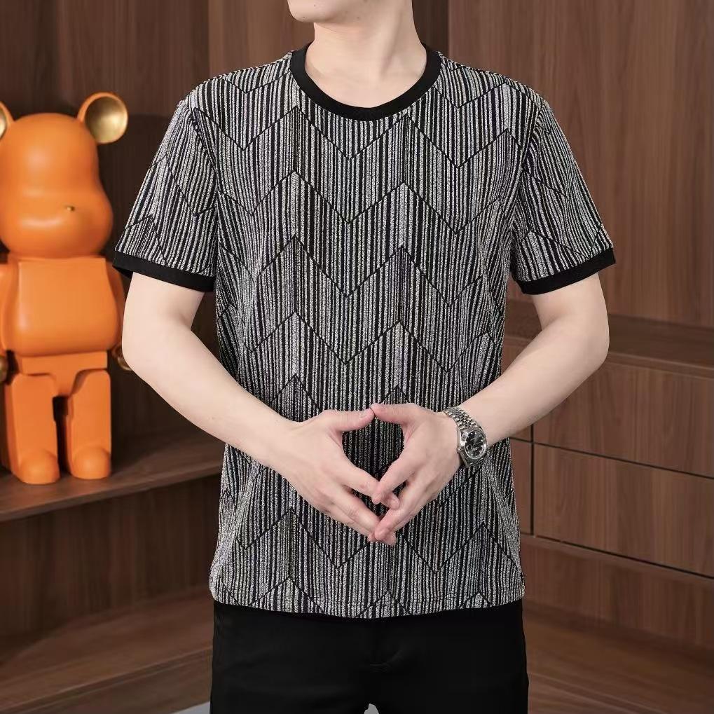 Summer Men s Trend Ice Silk Short Sleeve Casual Versatile Thin Breathable Sequin T-Shirt Fashion Crew Neck Loose Half Sleeve M 2630₽