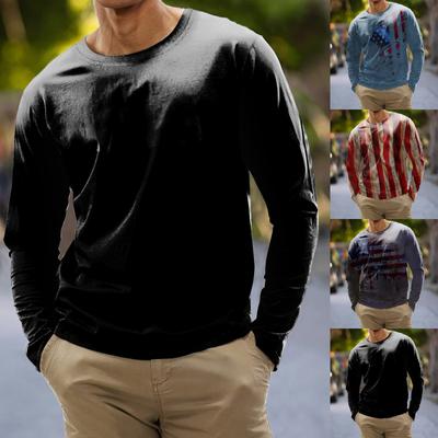 Men's Fashion Casual Stripe Printed Long Sleeve O-Neck Shirts Tops Man T Shirt