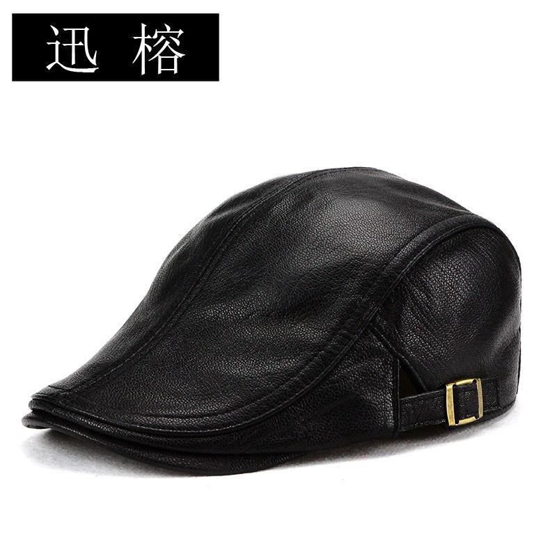 Men Women Adjustable Genuine Leather Ivy Cap Newsboy Hat Sheep-skin