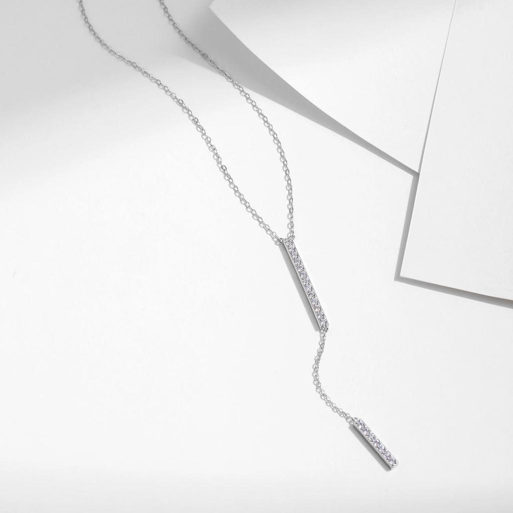 MODIAN S925 Sterling Silver Elegant Y-Chain Necklace with Full Diamond for Women