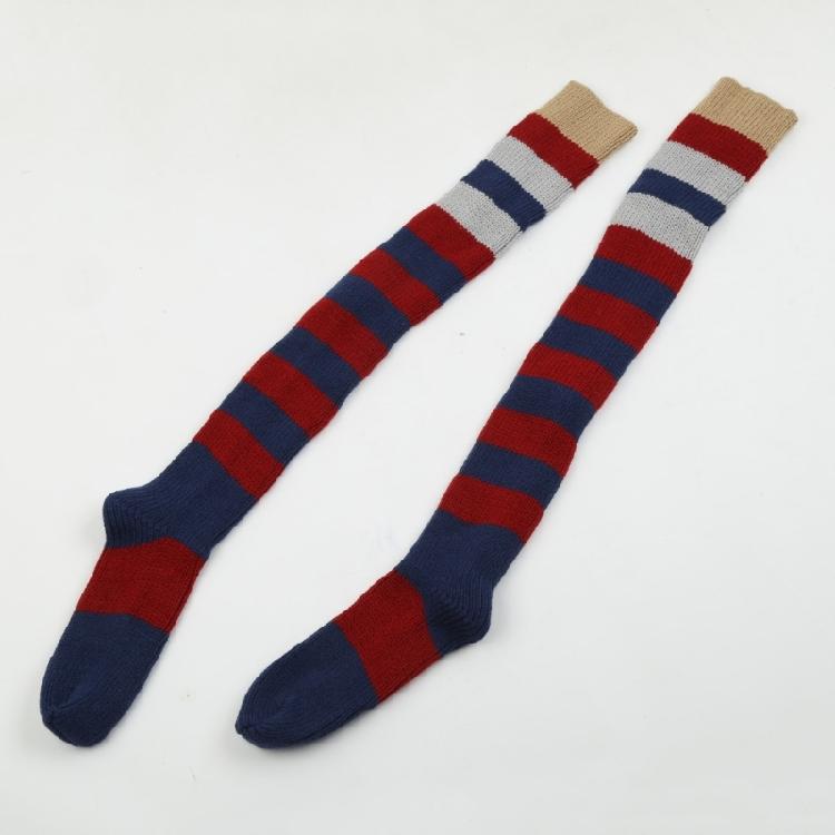 Autumn Slouch Crochet Knitting Colorful Striped Thigh High Long Socks for Women