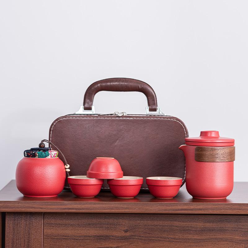 Travel Tea Set, Gift, High-end Ceramic Portable Outdoor Tea, One Pot of Four Cups, New Chinese Express Cup