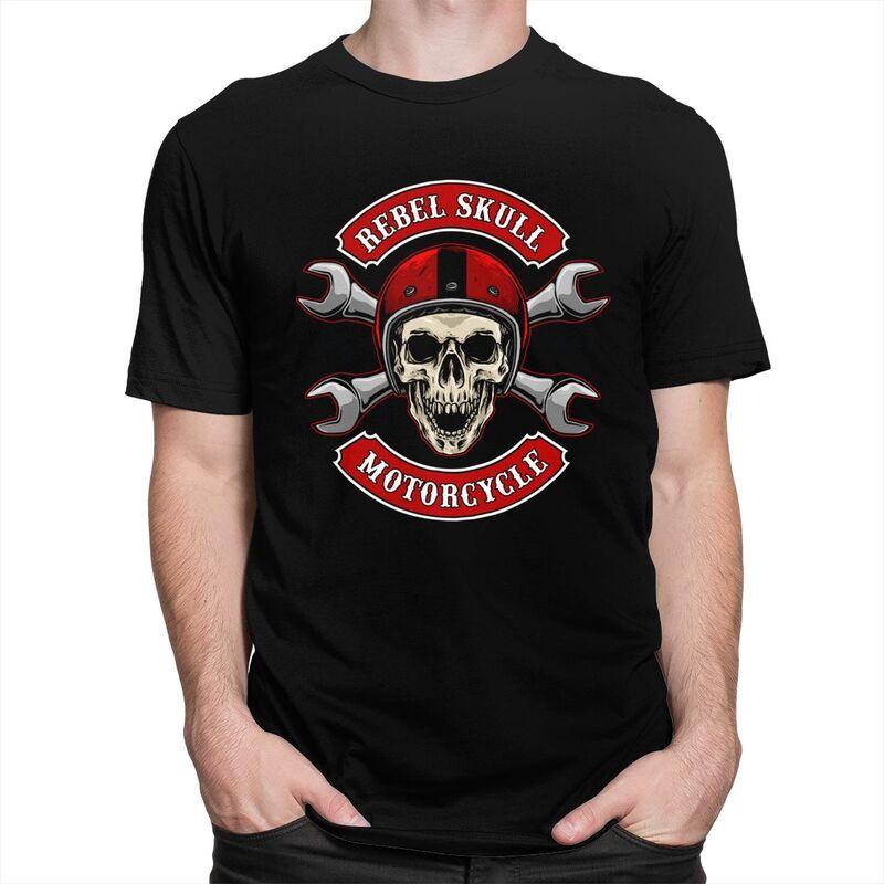Custom Rock Biker Skull And Crossbones T Shirt for Men Pure Cotton Tshirt Casual Tees Tshirt Loose Fit