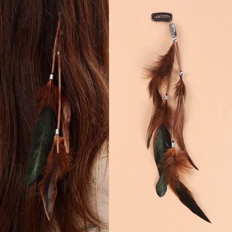 Bohemian Ethnic Feather Hair Clip with Tassel for Seaside Photoshoots