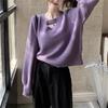 Solid Color Round Neck Knitted Sweater for Women Pullover Knitted Sweater Loose Top for Women