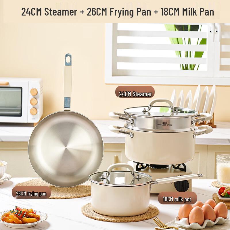 UOTUO 3-Piece 304 Stainless Steel Cookware Set