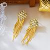 Luxury Shiny Rhinestone Long Tassel Dangle Earring for Women Gold Color Square Crystal Fringe Drop Earring Wedding Party Jewelry