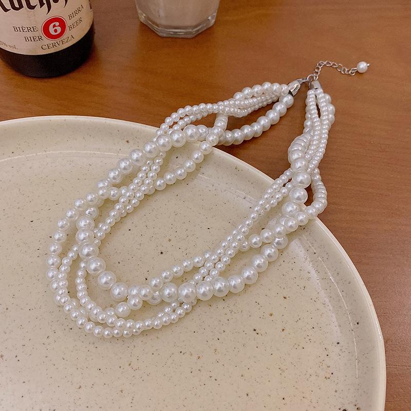 French small fragrant style multi-layer pearl necklace women s retro baroque collarbone chain niche light luxury neck chain fashion accessories