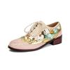 Big Size 43 Women's Vintage Shoes Square Mid Heel Lace-up Retro Floral Print Patchwork Office Lady Casual Shoes