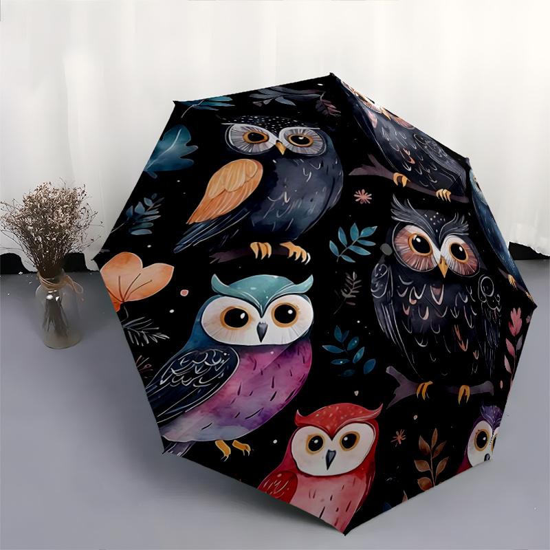 1pc Enchanted Night Owl Automatic Opening and Closing Umbrella - Lightweight 3-Fold Design, Suitable for Fans, Travel, Daily Use - Official Product, I