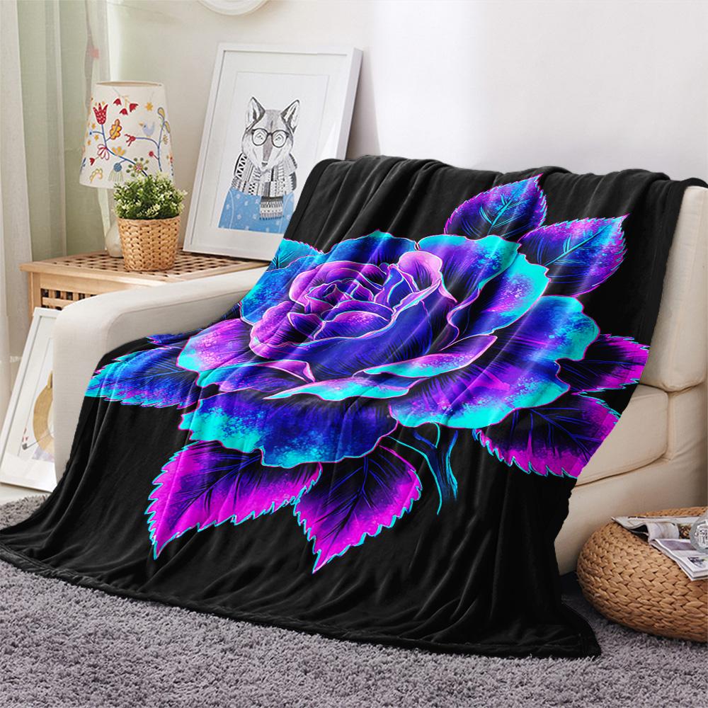 Rose Print Flannel Blanket, High Quality Comfortable for All Seasons, Home Decor, Warmth and Comfort, Perfect for Christmas Gifts