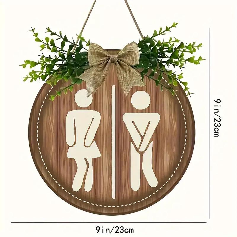

Rustic Wreath Wooden Sign Wall Decor Round Board Signs Laundry Door Hanging Bathroom Sign Unisex Toilet Decor
