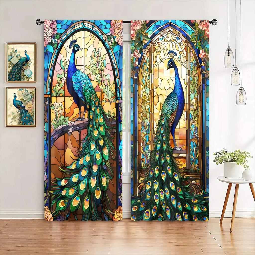 Blackout Floral Peacock Print Curtains Polyester Window Drapes Home Decor Living Room Bedroom Hol Curtain Set Of 2 Made With Rod Pocket Washable Great