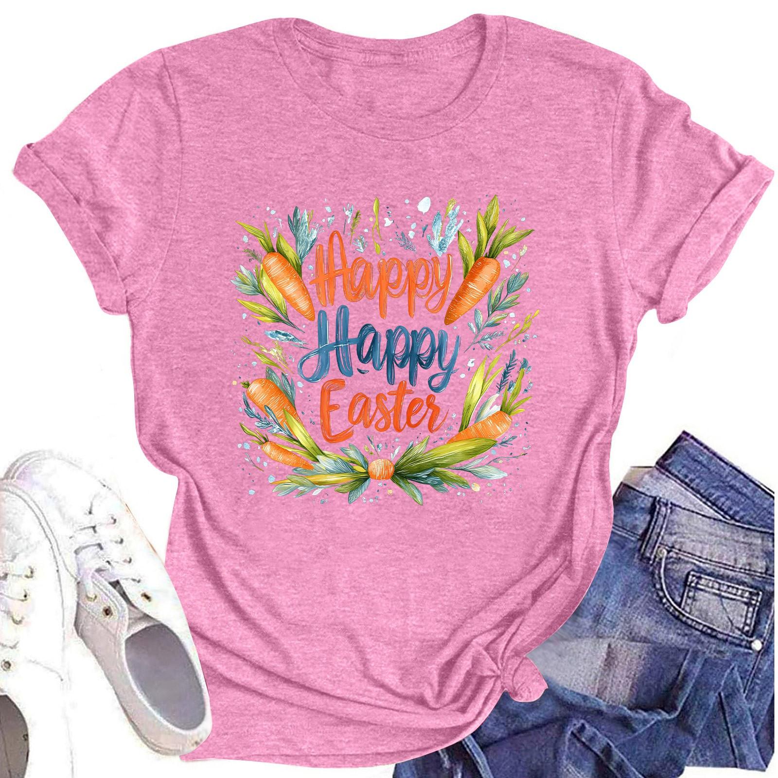 

Жіночий топ з круглим вирізом, повсякденний принт, футболка з короткими рукавами XXL рожевий