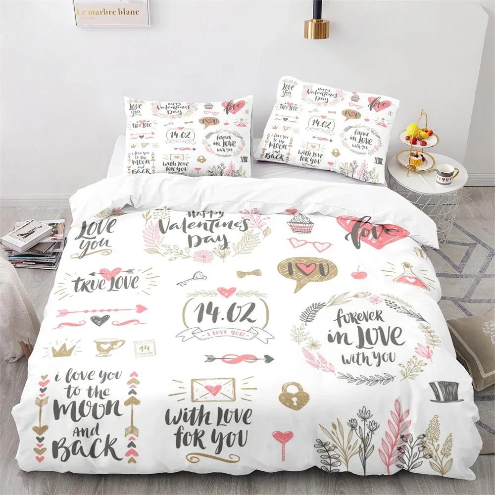 Valentine's Day King Queen Duvet Cover Angel Cupid Bedding Set for Teens Adults Romantic Couple 2/3 Pcs Polyester Quilt Cover