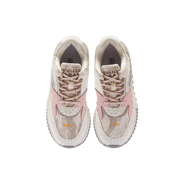 Li Ning Textile, Leather Cushioning Slip Resistant Abrasion Resistant Low top Casual Shoes Women's Pink AZGS078-3