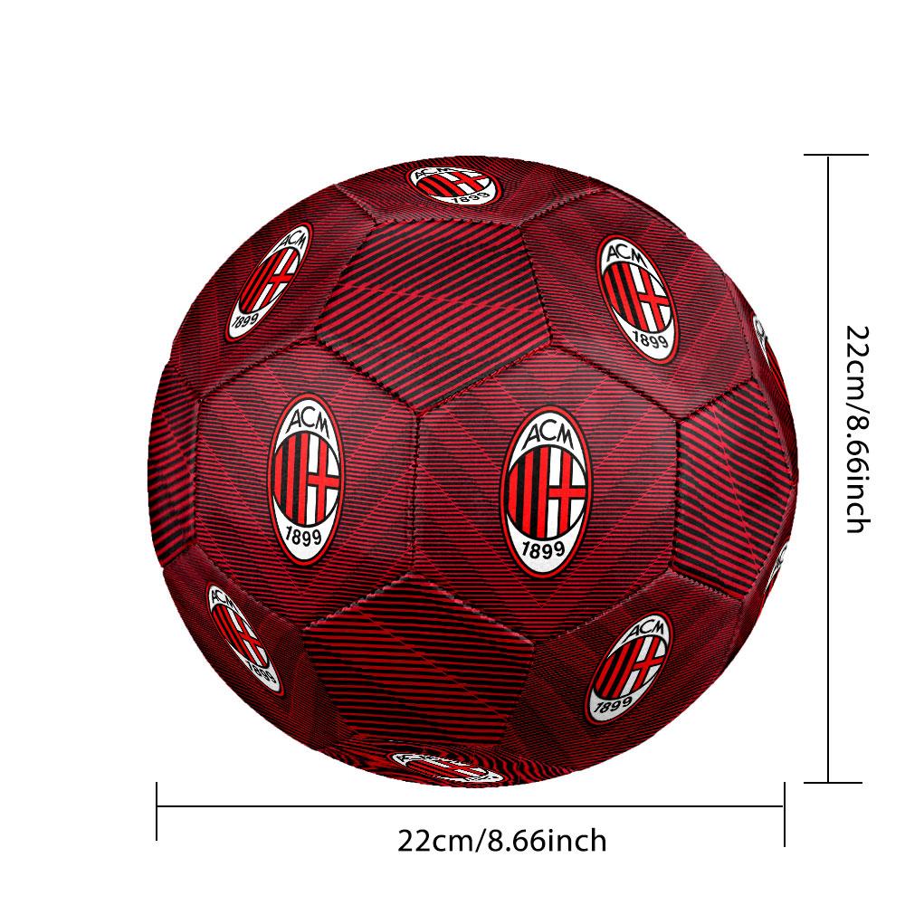 AC Milan logo Size 5 Soccer Ball, Machine-Stitched PVC, Durable & High Bounce, All Ages Fit, fan merchandise, matches & outdoor use.