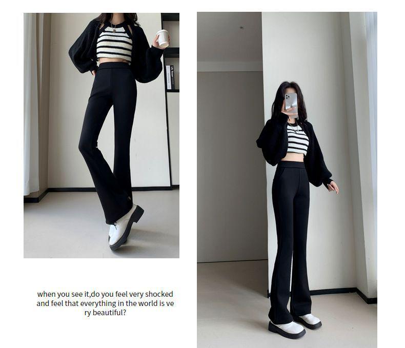 Women's High-Waisted Black Micro-Flare Suit Pants - Slimming Bootcut for Petite, Spring/Summer Flattering Trousers