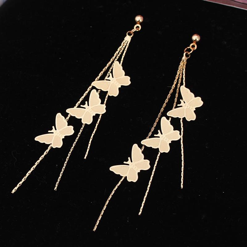 Orecchini a pendente a forma di farfalla color oro lucido, orecchini lunghi geometrici con nappe alla moda per donna, charms per feste di matrimonio, zirconi