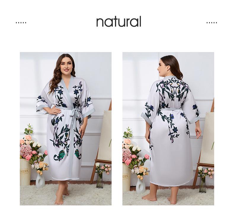 Übergröße Satin Sommer Pyjama & Bademantel Set für Damen - Leichter Luxus Eisseide