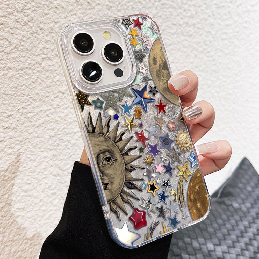 Retro Style Face Sun Stars Cartoon Phone Case for iphone 16 15 14 7 8 Plus 13 Pro Max X XS XR SE 2022 Shell Silicone Back Cover