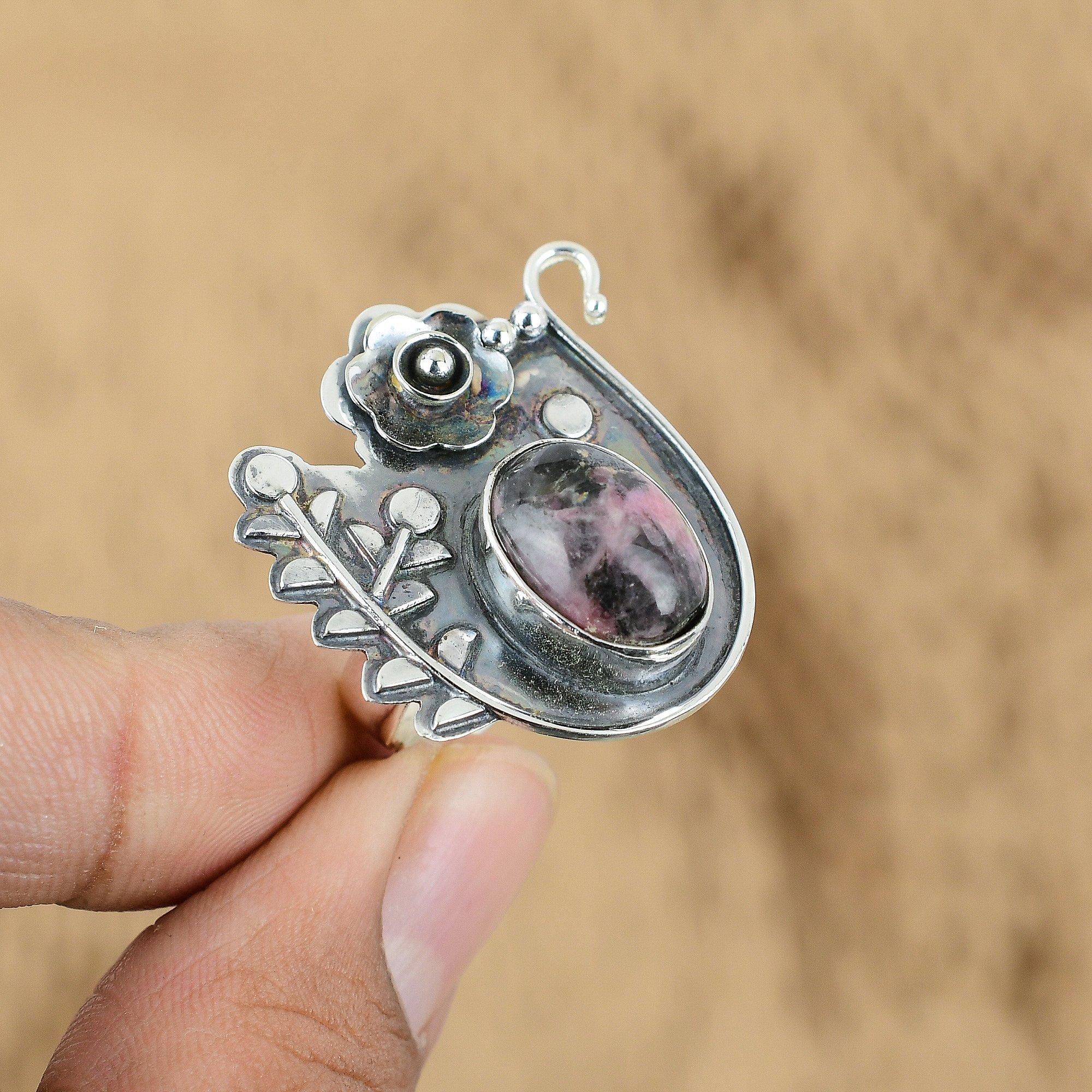 

Gift For Her 925 Silver Natural Rhodonite Multi Stone Flower Adjustable Ring Yes
