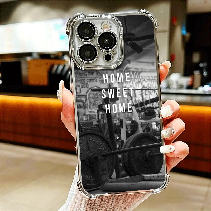 Gym Mode Fitness Bodybuilding Plating Phone Case For Iphone 16 17 Pro Max Air 16E 14 15 Plus 12 13 Mini Anti-Fall Airabag Cover