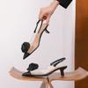 59005 High Heels Women's Thick Heels Summer 2025 New Transparent Semi-slippers Pointed Empty Flower Shoes