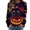 Women's Casual Fashion Halloween Print Long Sleeve Pullover T-shirt Top