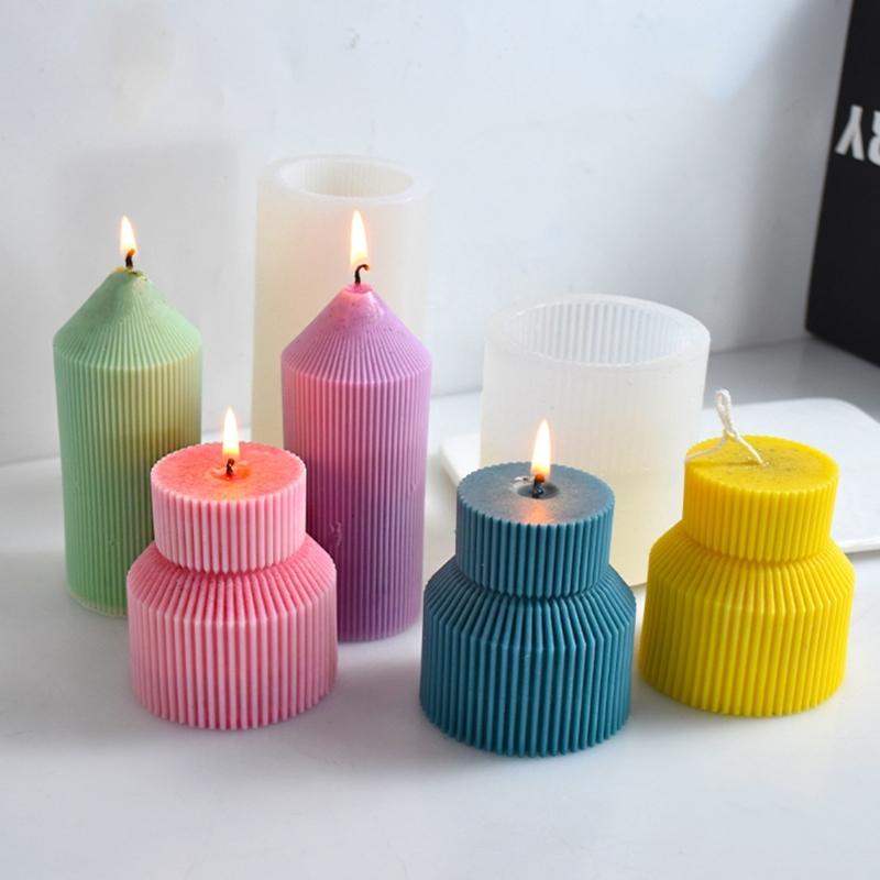 Simple Geometric Striped Candle Resin Molds Handmade Cylindrical Aromatherapy Candle Silicone Moulds DIY Fondant Craft