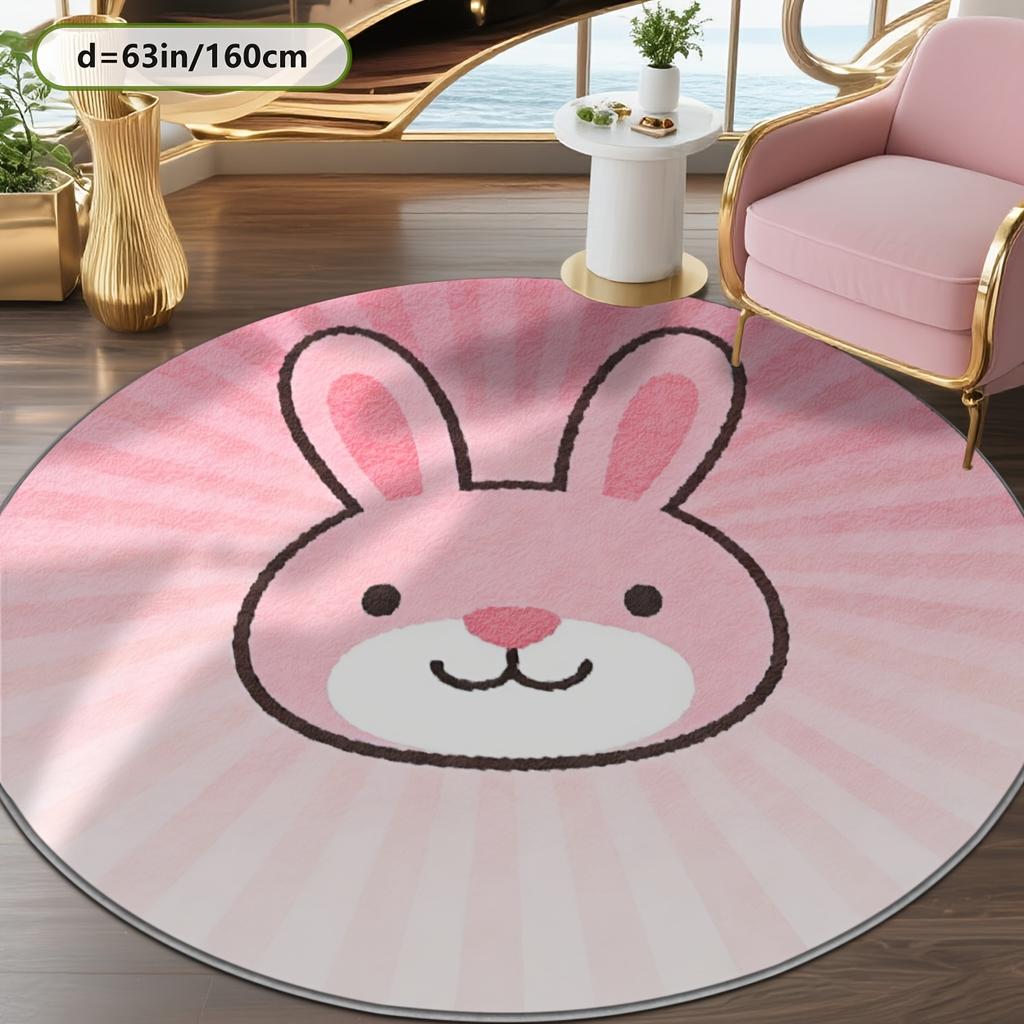 Decorative Round Bunny Rug Pink Throw Mat for Nursery Kids Room Floor Decor Playmat Cute Animals Room Decoration