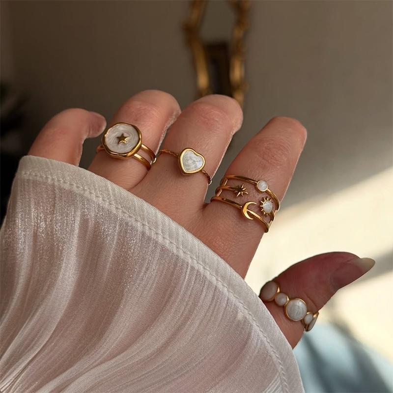 Fashion Stainless Steel French White Enamel Rings For Women Drip Glaze Smooth Elegant Style For Work Or Outing