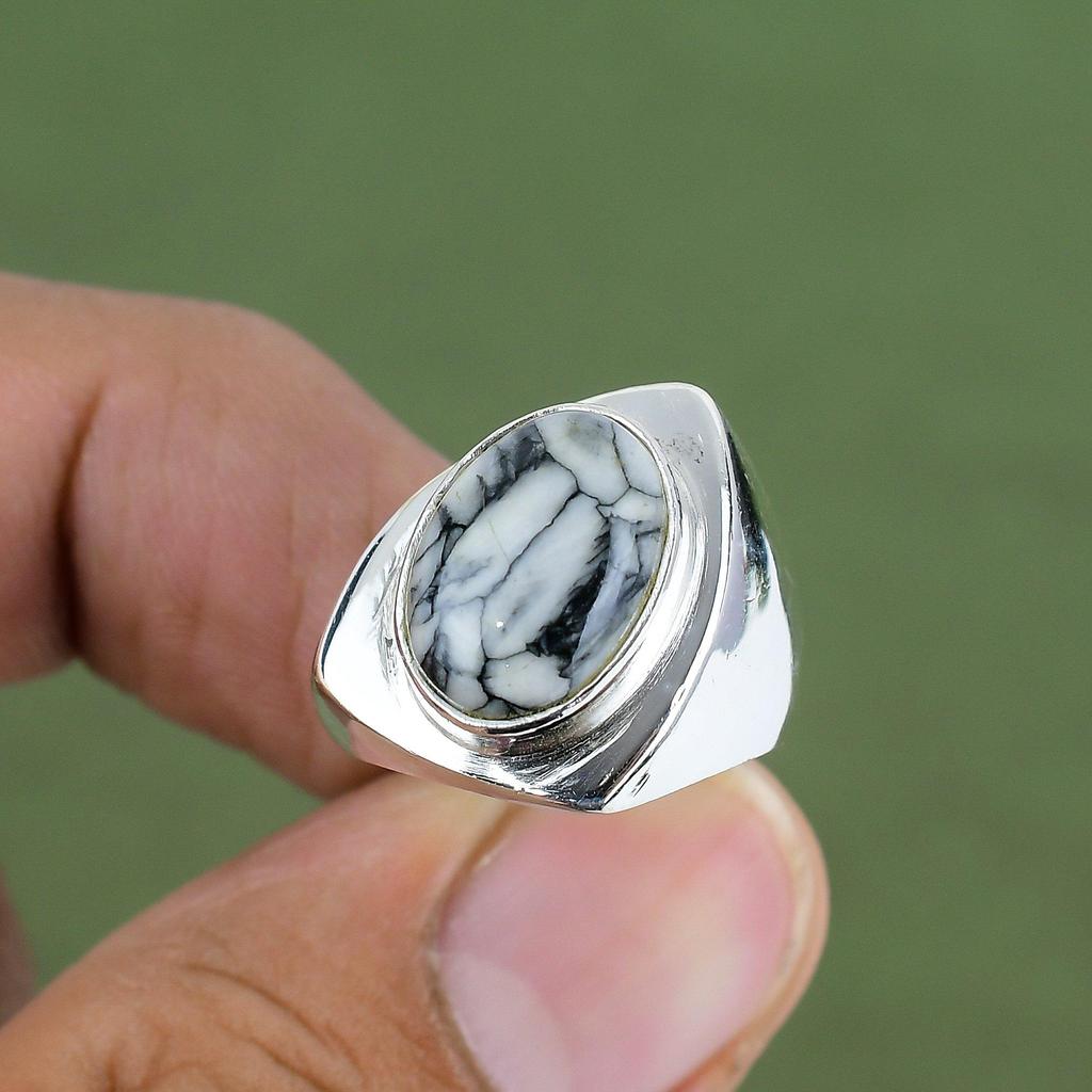 Pinolith-Jaspis-Ring 925er Sterlingsilberring Stilvoller Edelsteinring Antiker Ring Handgefertigter Silberschmuck Geschenk für Ihn In Ringgröße erhältlich