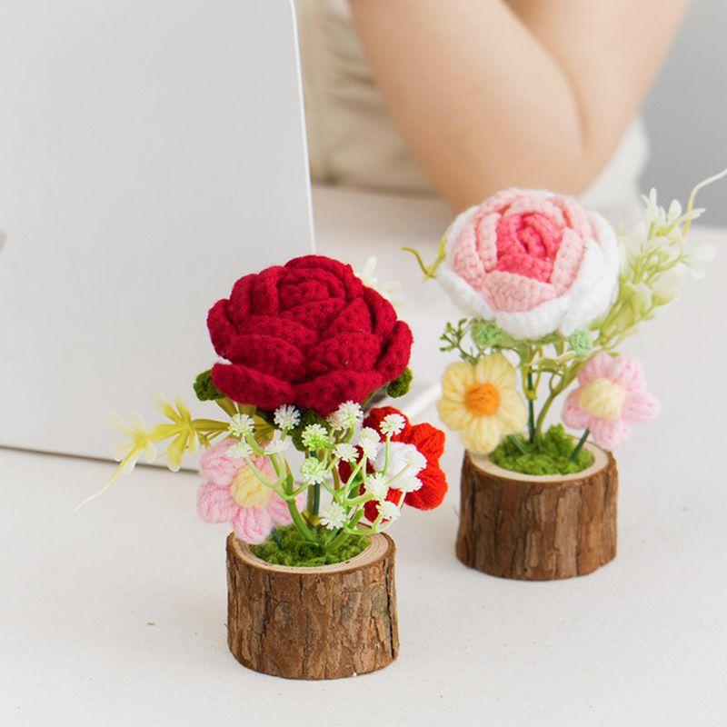 Hand Woven Potted Crochet Artificial Flower Desk Decoration