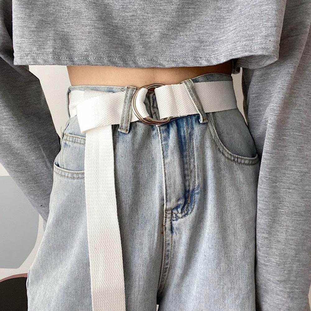 Korean Style Double Ring Buckle Casual Student Belt Trendy Canvas Belt  for Jeans