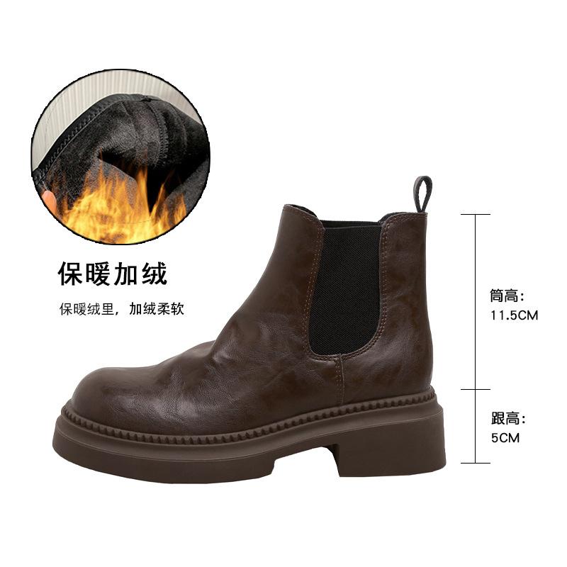Small inner height-increasing short boots women's leather washed old Chelsea boots children's autumn and winter new thin and bare boots