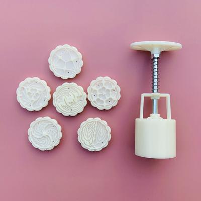Kunststoff-Mondkuchenform, 50 g, Ausstechform, 6 Blumenstempel, Handpresse, grüne Bohnen, Kuchen, Gebäckform, DIY-Backformen
