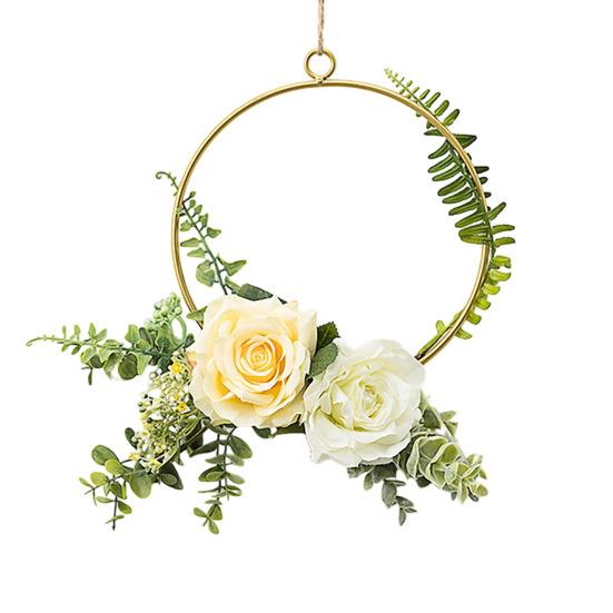 Yousheng Floral Hoop Wreath, Metal Wall Hanging with Flower Decor, Durable Wear-Resistant Floral Hoop Wreath, for Garden Balcony Windowsill