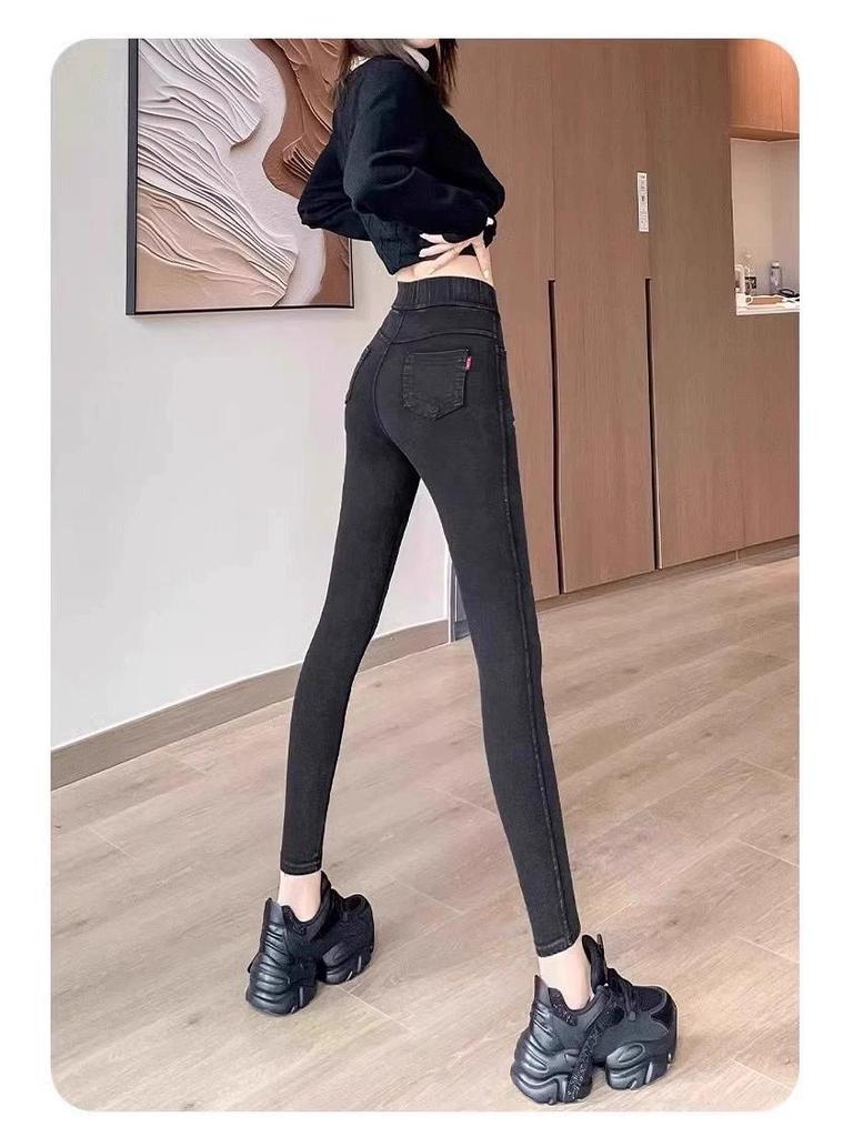 Women's High Waist Tummy Control Velvet Base Layer Pants - 2026 New Style Slim Leg Denim-Look Yoga Pants, Plus Size for Spring and Autumn.