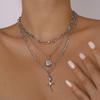 Women European Exaggerated Long Choker Oil Dripping Heart Butterfly Snake Element Jewelry Punk Hip Hop Layered Necklace