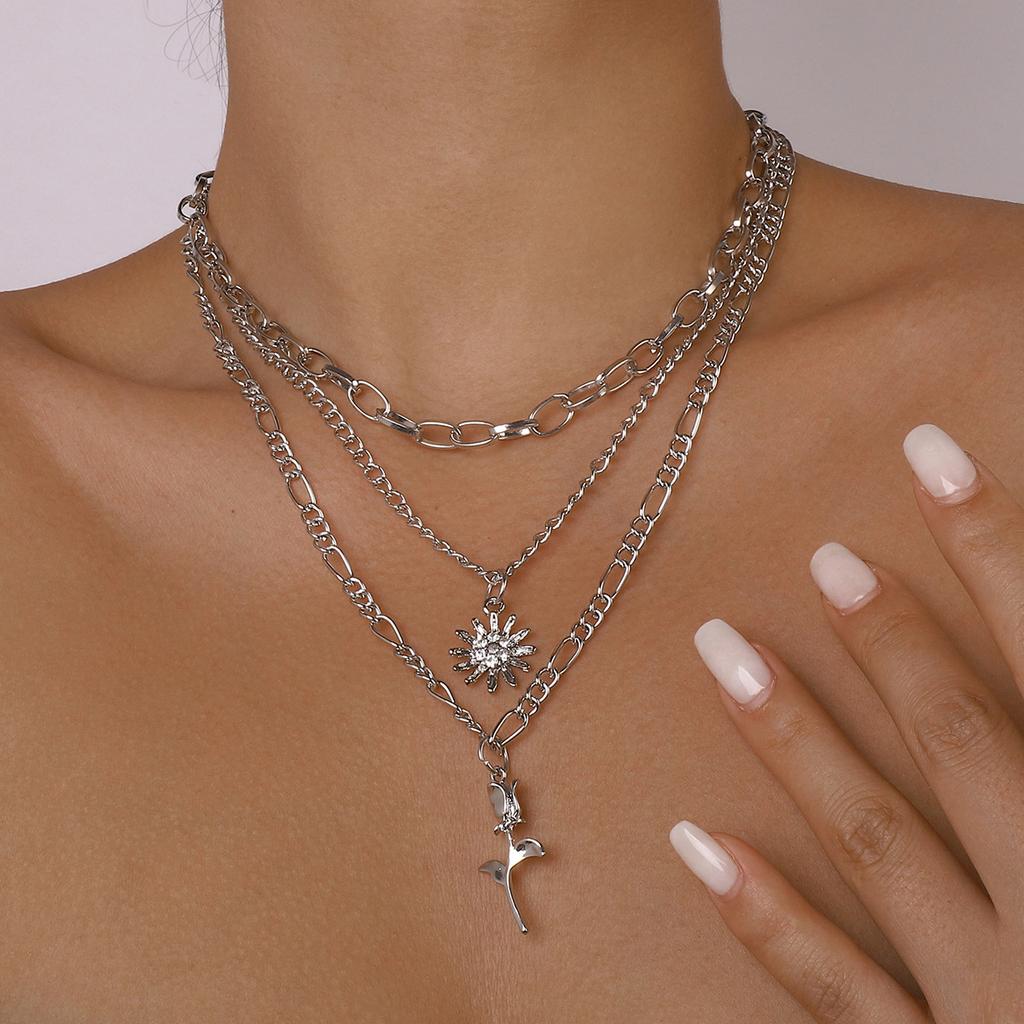 Women European Exaggerated Long Choker Oil Dripping Heart Butterfly Snake Element Jewelry Punk Hip Hop Layered Necklace