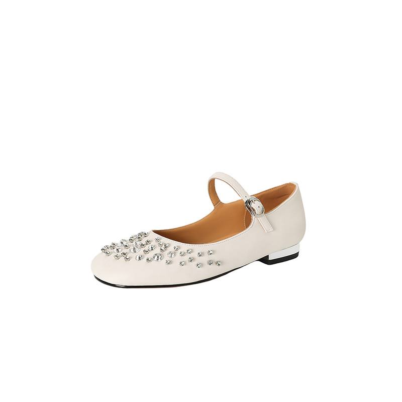 Krazing Pot Sheepskin Summer Autumn Size 40 Low Heels Crystal-studded Mary Janes Square Toe Gladiator Shallow Pumps