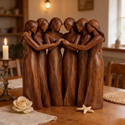 Natural Texture Sculpture Sisters By My Side Resin Figurine Hand-painted Friendship Sculpture Friend Sister Birthday for Women