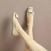 New retro square head soft-soled Doudou shoes spring metal square buckle apricot flat-soled single shoes