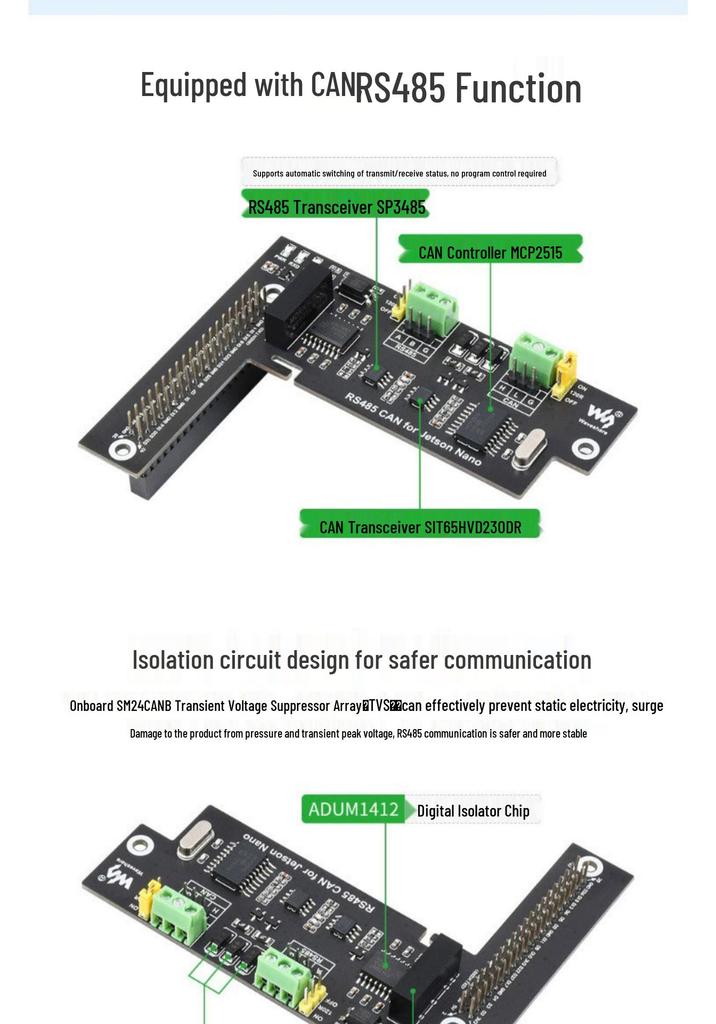 Jetson Nano B01/2GB RS485 CAN Expansion Board with 3.3V Digital Isolation UART/SPI